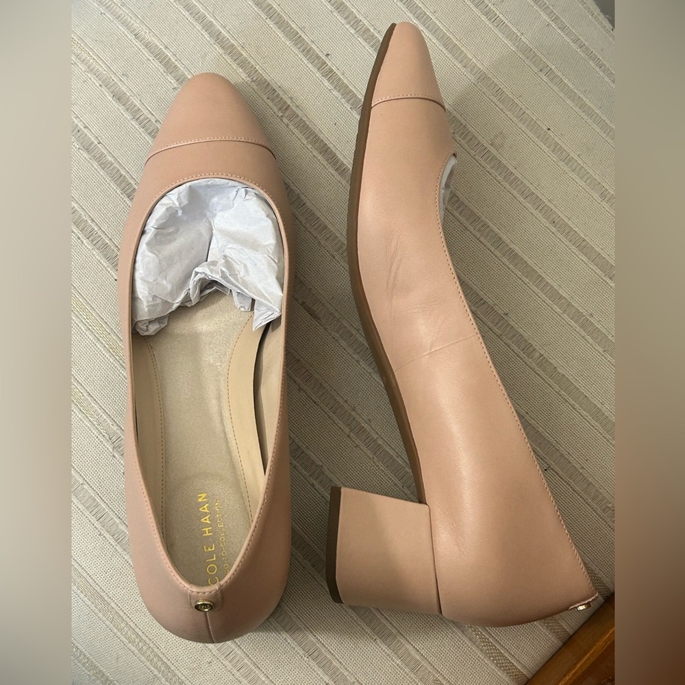 Cole Haan Low Block Heels in Beige
